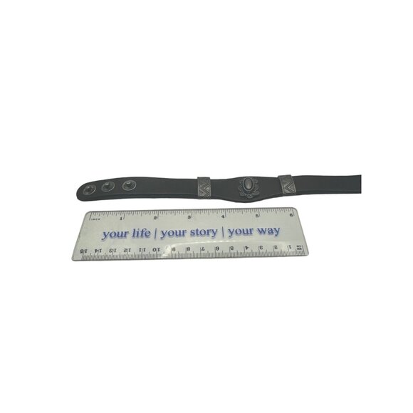 Handcrafted Leather Bracelet With Ornate Metal Accents & Snap Closure - Picture 7 of 7